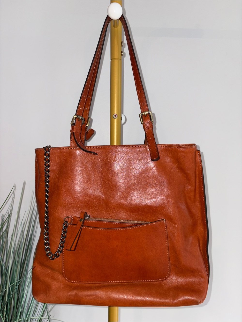 Italian Leather Tote Bag with Detachable Pouch.